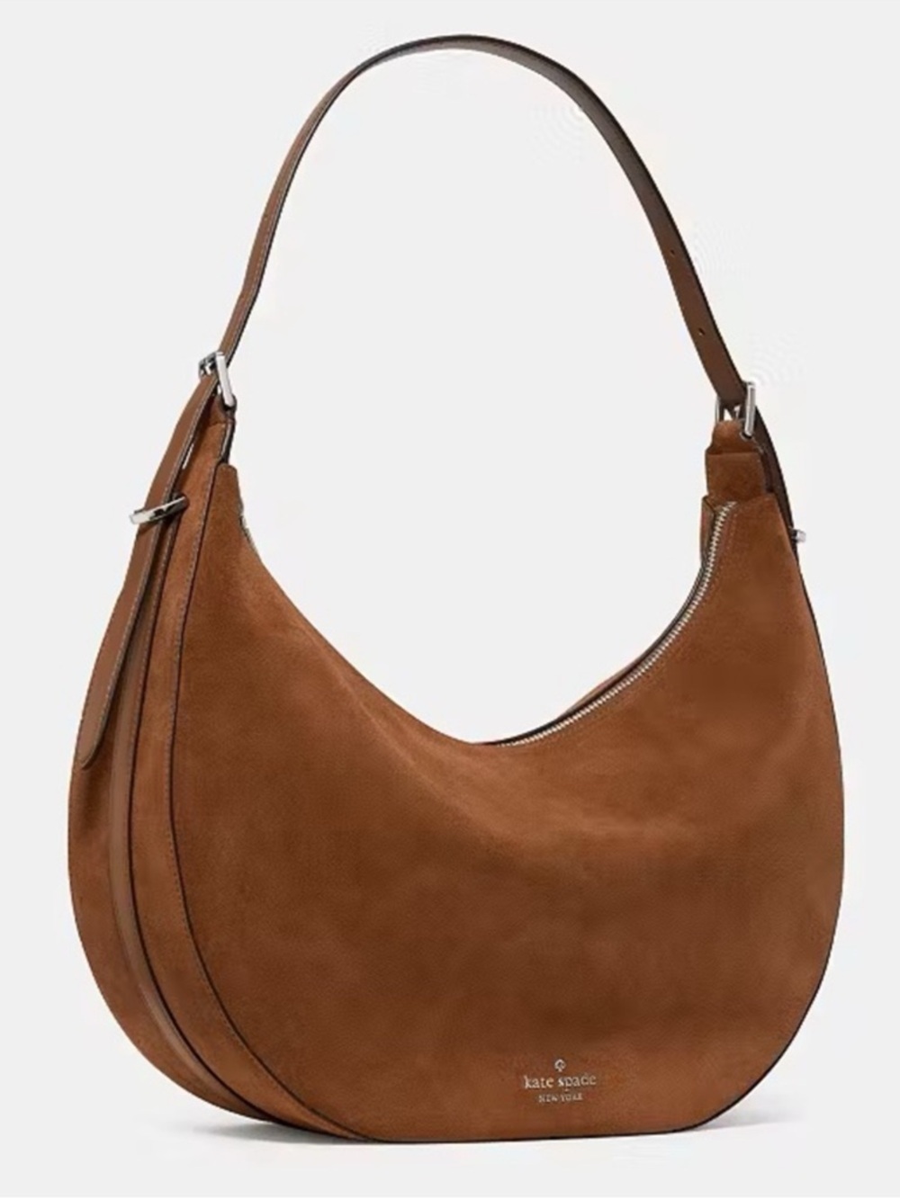 Kate Spade Nova Suede Large Crescent Shoulder Bag Warm Gingerbread Brown - Picture 2 of 4